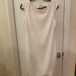White TAHARI Dress with Beaded Neckline